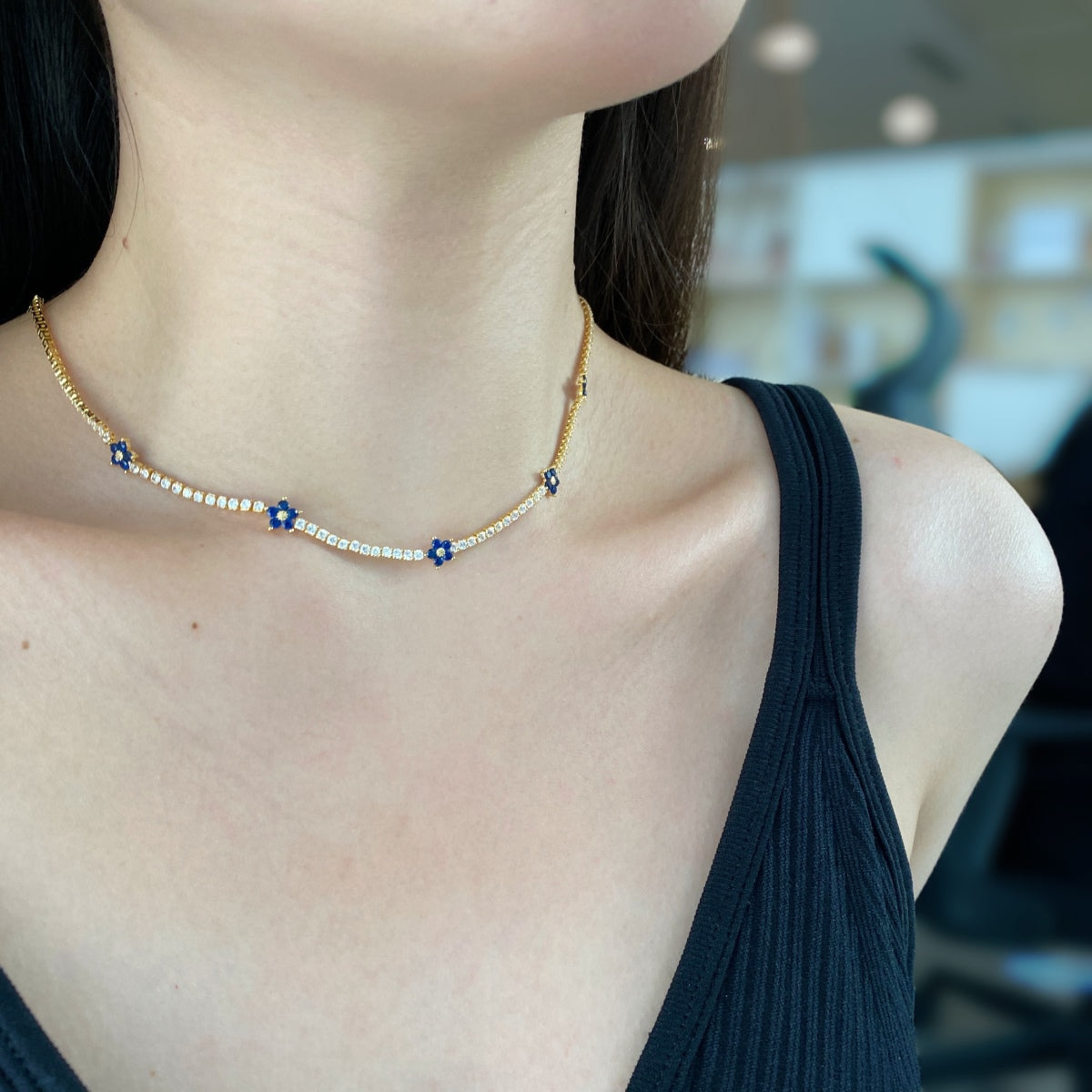 [Revel Jewelry]Luxuriöse Bunte Blumen-Tennis-Halskette