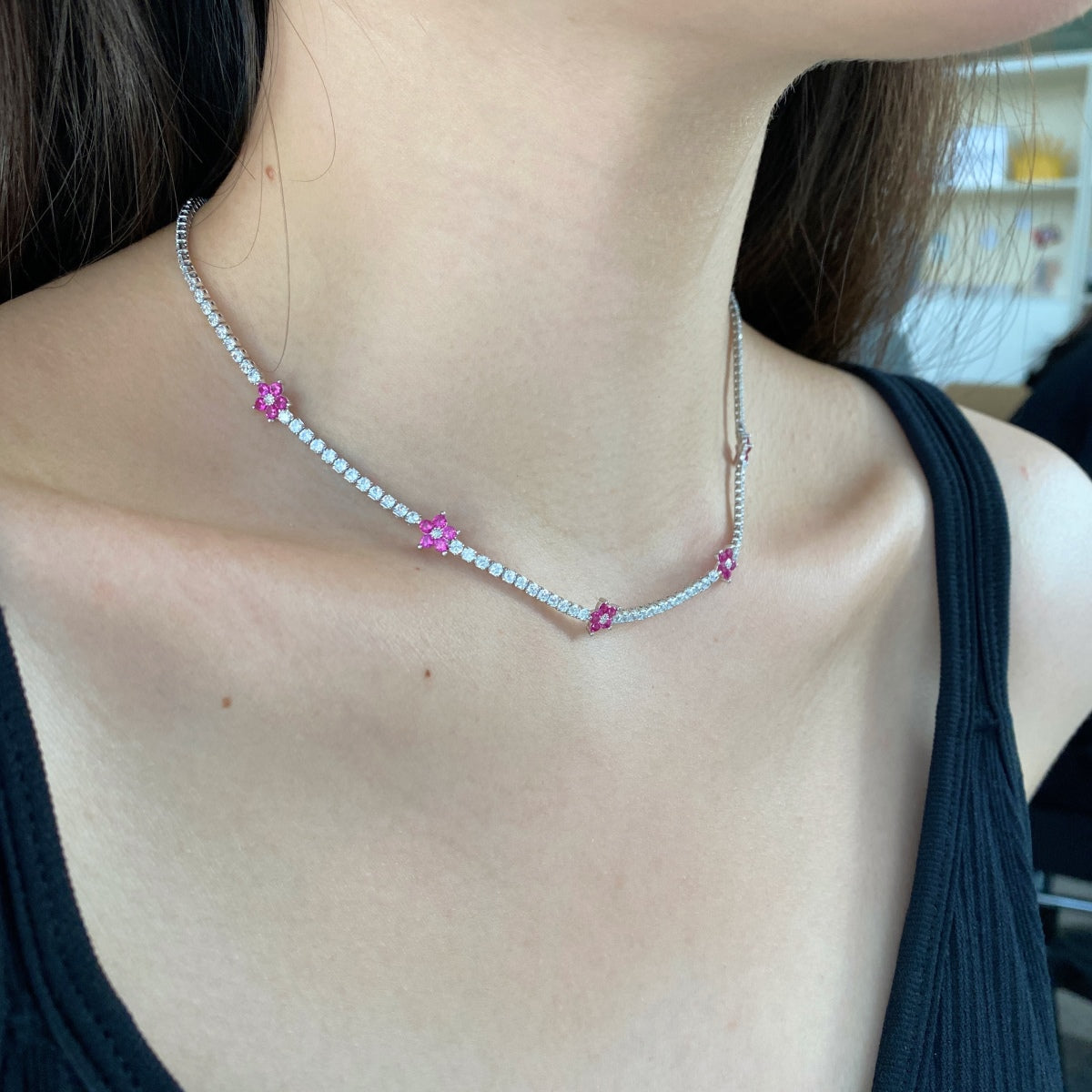 [Revel Jewelry]Luxuriöse Bunte Blumen-Tennis-Halskette