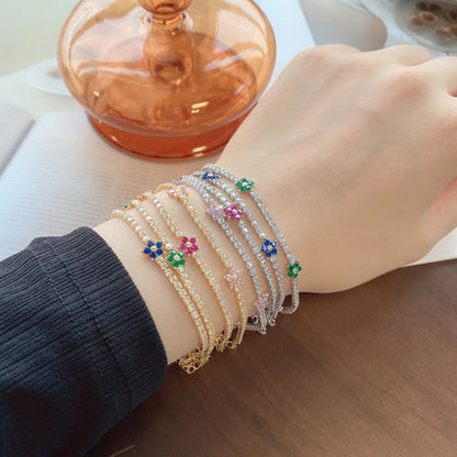 [Revel Jewelry]Sparkling Flower Shape Tennis Bracelet