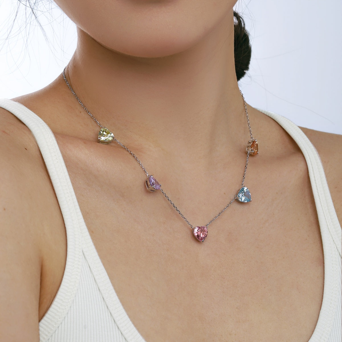 [Revel Jewelry]Sparkling Colorful Heart Cut Necklace