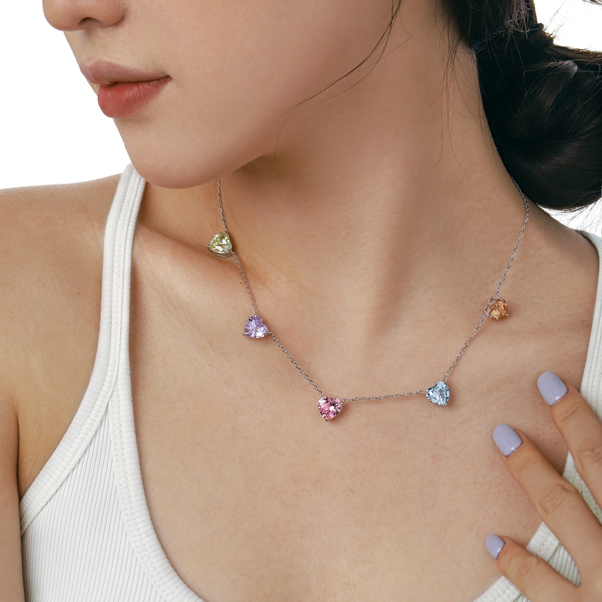 [Revel Jewelry]Sparkling Colorful Heart Cut Necklace