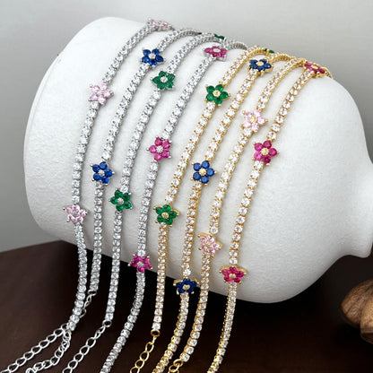 [Revel Jewelry]Sparkling Flower Shape Tennis Bracelet