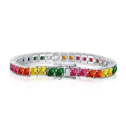 [Revel Jewelry]Radiant Colorful Princess Cut Tennis Bracelet