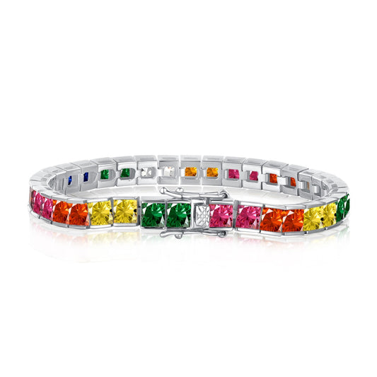 [Revel Jewelry]Radiant Colorful Princess Cut Tennis Bracelet