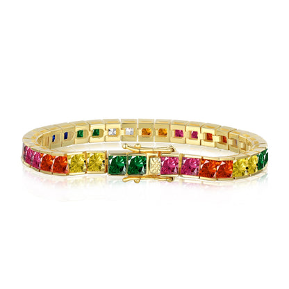 [Revel Jewelry]Radiant Colorful Princess Cut Tennis Bracelet