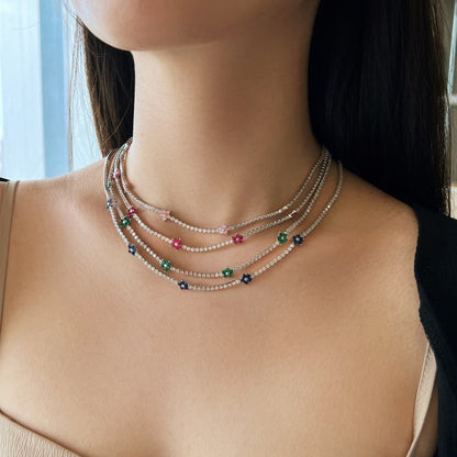 [Revel Jewelry]Luxuriöse Bunte Blumen-Tennis-Halskette
