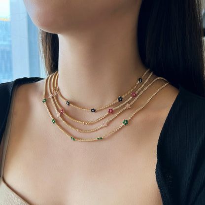 [Revel Jewelry]Luxuriöse Bunte Blumen-Tennis-Halskette