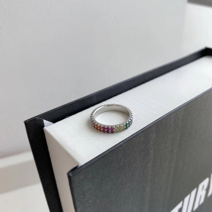 [Revel Jewelry]Unique Colorful Round Cut Tennis Ring