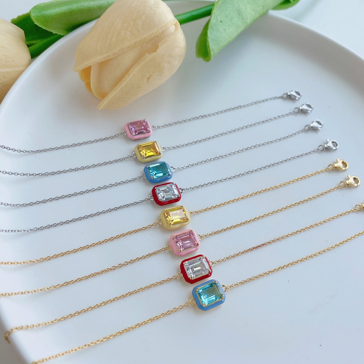 [Revel Jewelry]2.0 Carat Sparkling Colorful Emerald Cut Daily Bracelet