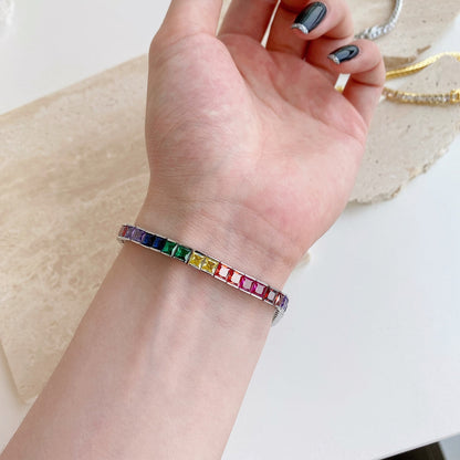 [Revel Jewelry]Radiant Colorful Princess Cut Tennis Bracelet
