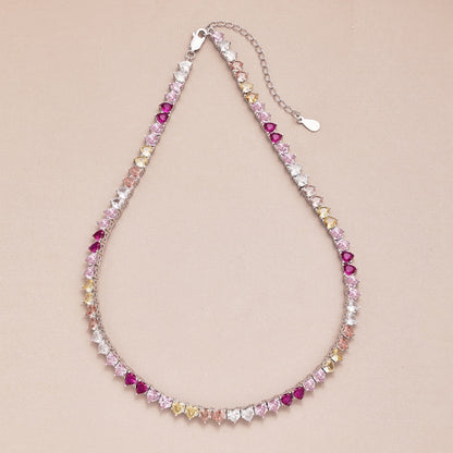 [Revel Jewelry]Funkelnde Bunte Volle Herz-Tennis-Halskette