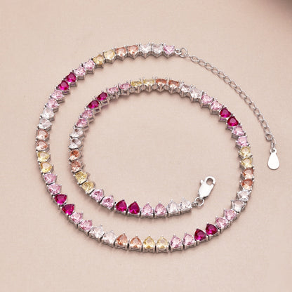 [Revel Jewelry]Funkelnde Bunte Volle Herz-Tennis-Halskette
