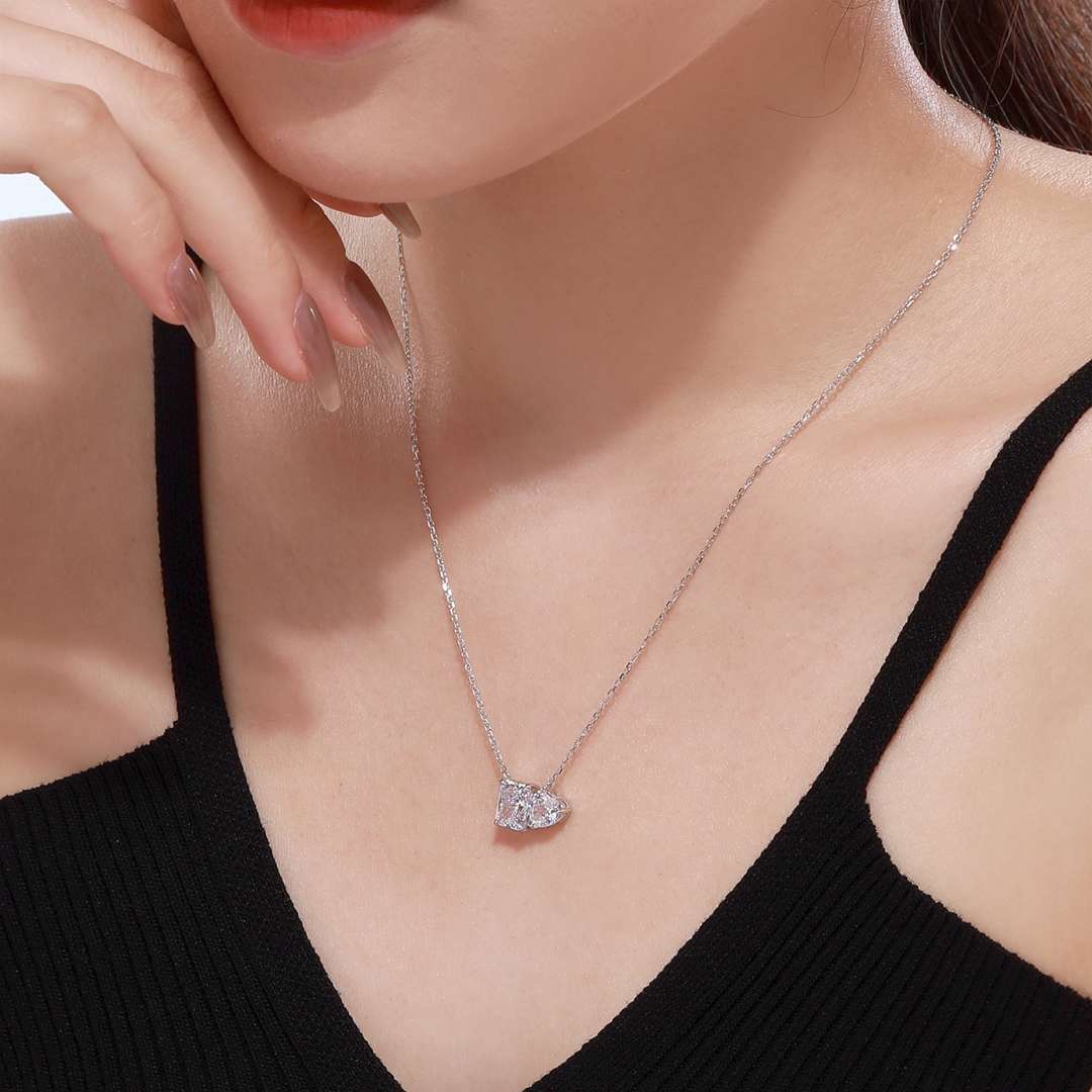 [Revel Jewelry]Dazzling Square & Heart Shape Necklace