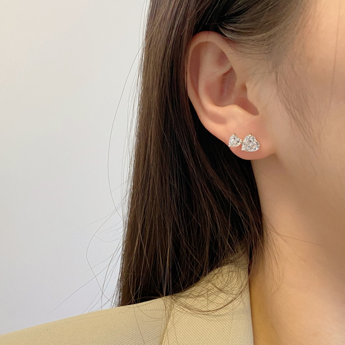 [Revel Jewelry]Double Heart-Shape Classic Princess Style Earrings