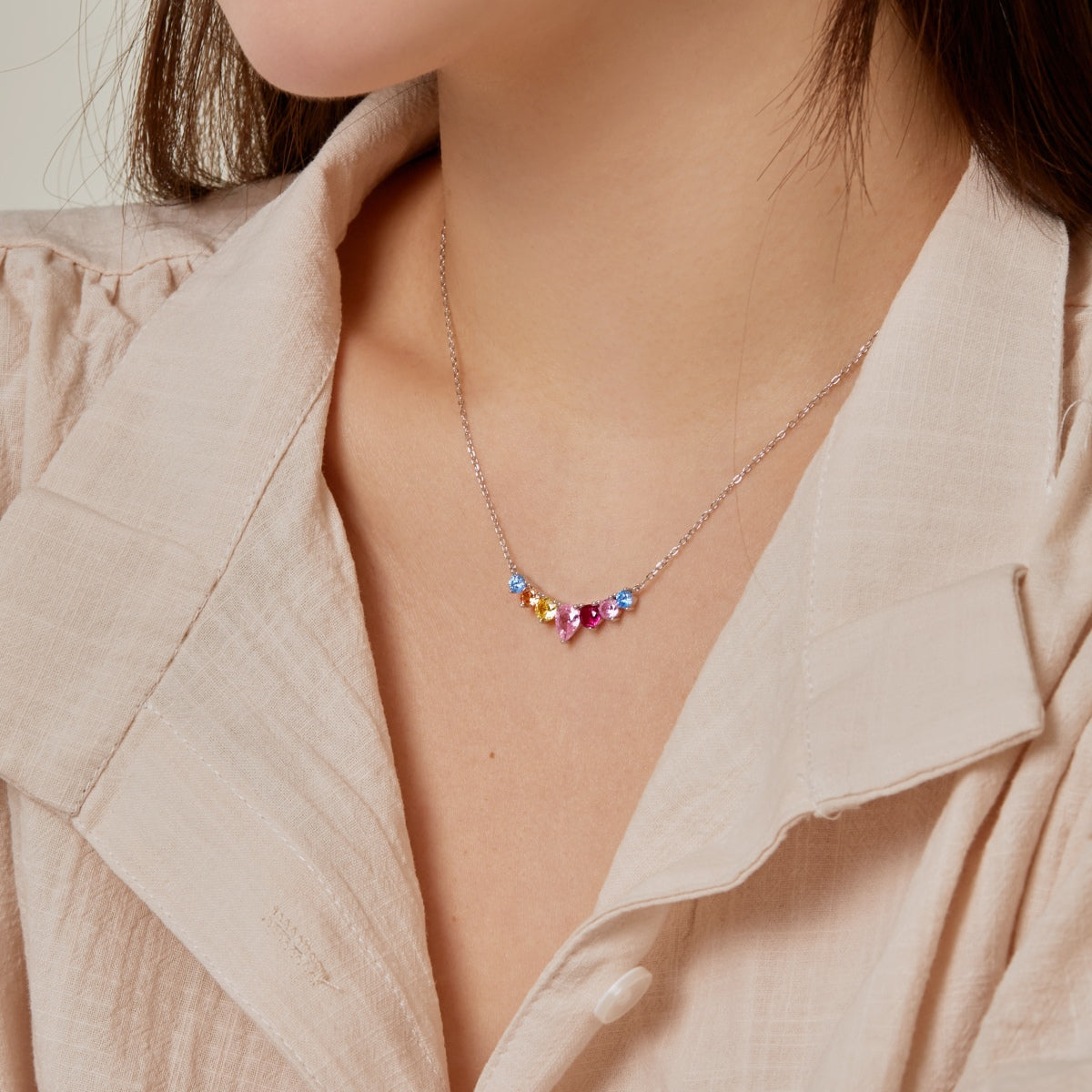 [Revel Jewelry]Zarte Bunte Herz-Halskette