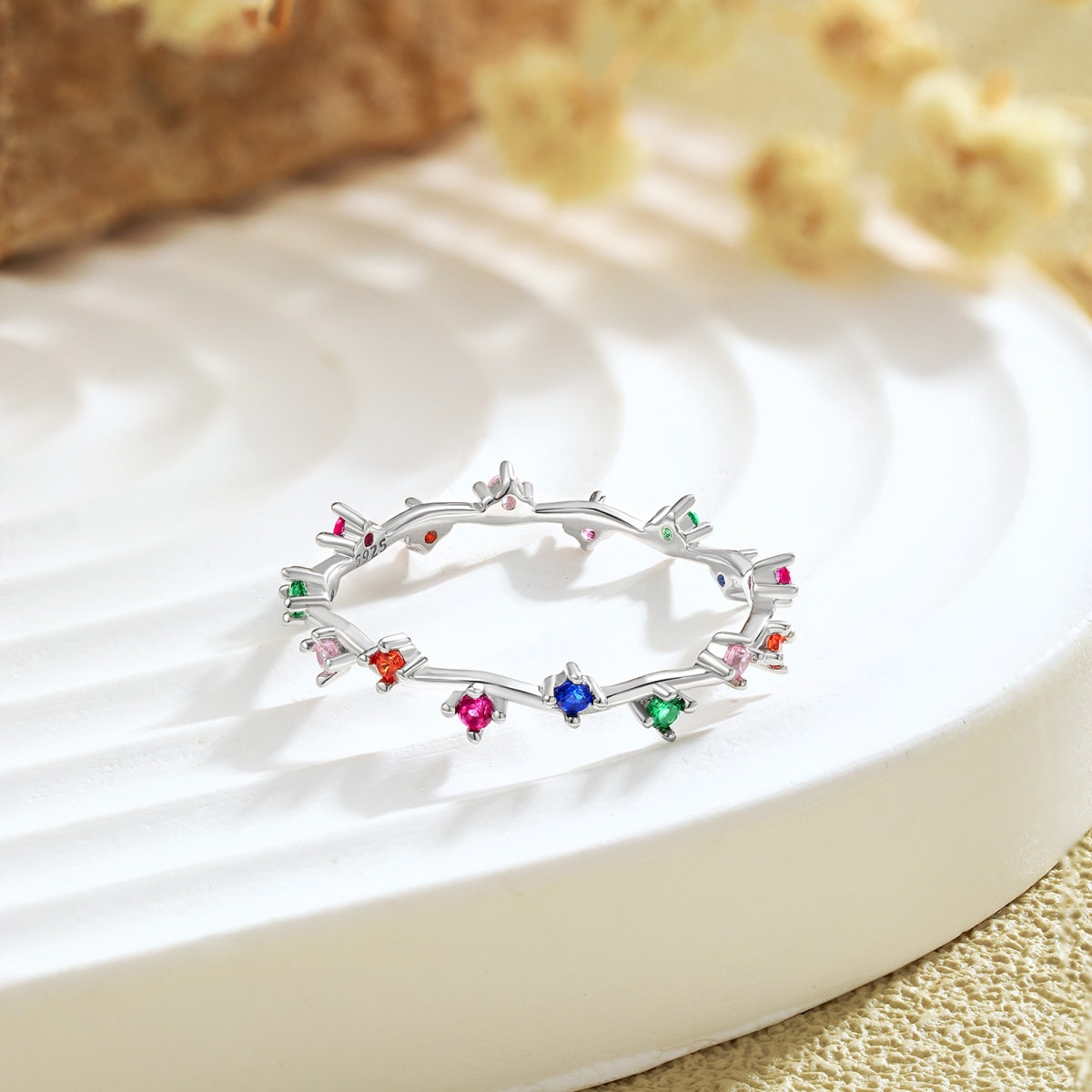 [Revel Jewelry]Radiant Colorful Round Cut Daily Ring