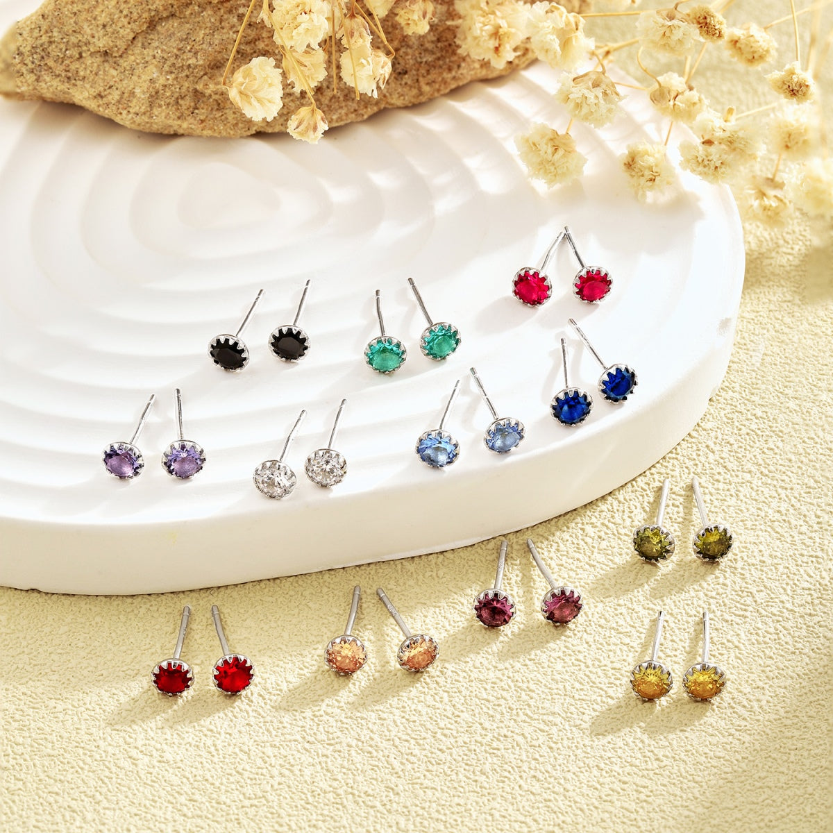 [Revel Jewelry]Sparkling Colorful Round Shape Earrings