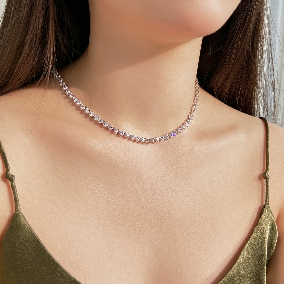 [Revel Jewelry]Ornate Heart Cut Tennis Necklace