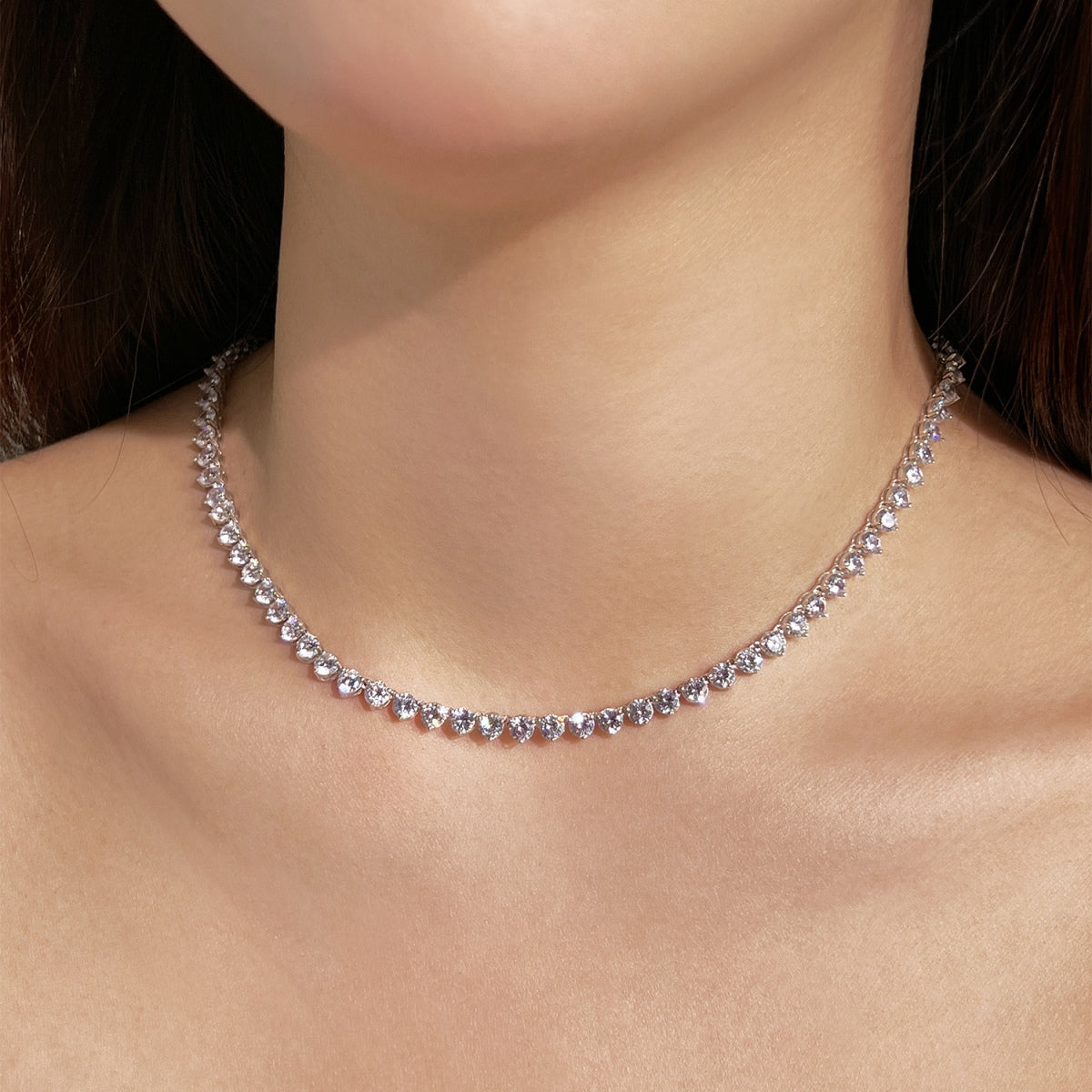 [Revel Jewelry]Ornate Heart Cut Tennis Necklace