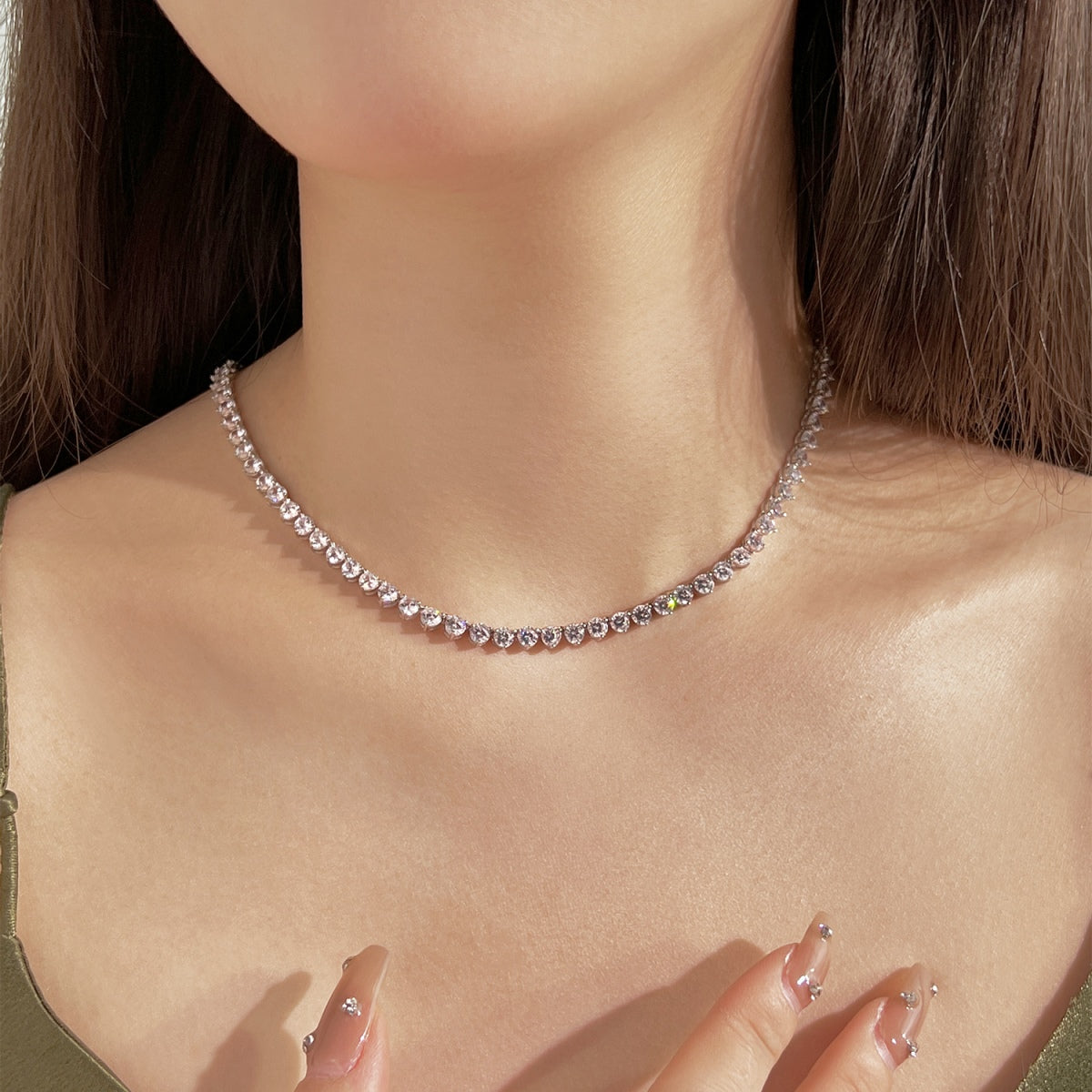 [Revel Jewelry]Ornate Heart Cut Tennis Necklace