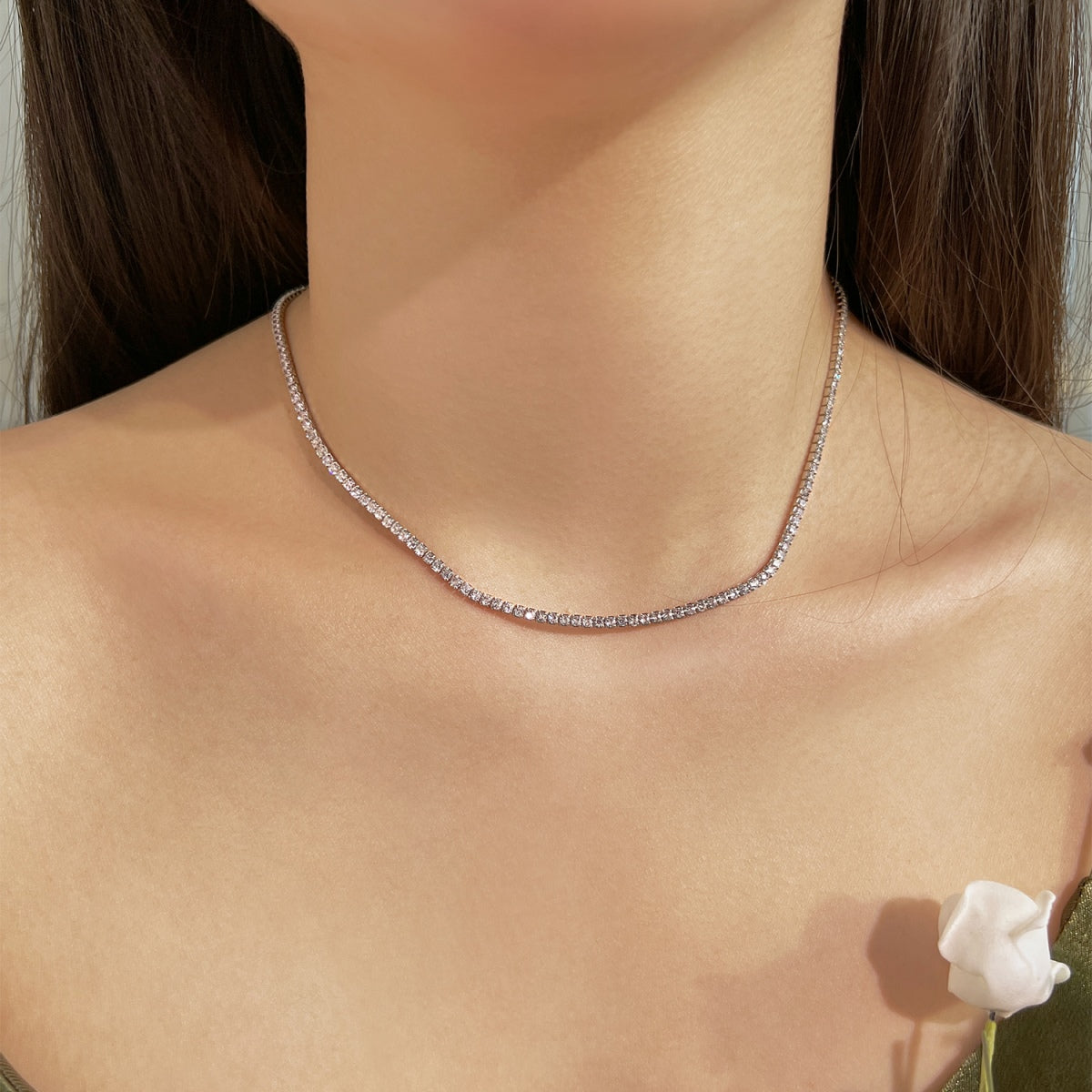 [Revel Jewelry]Delicate Round Shape Tennis Necklace