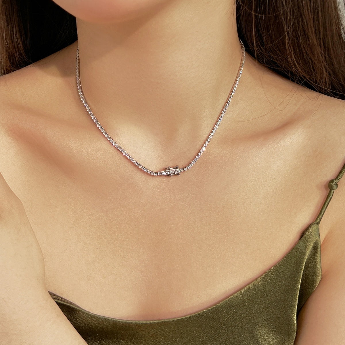[Revel Jewelry]Delicate Round Shape Tennis Necklace