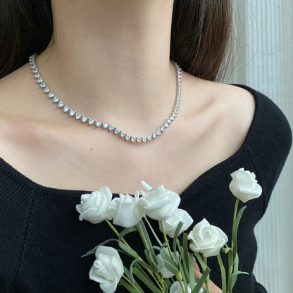 [Revel Jewelry]Tennis-Halskette mit herzförmigem Schliff und Verzierungen