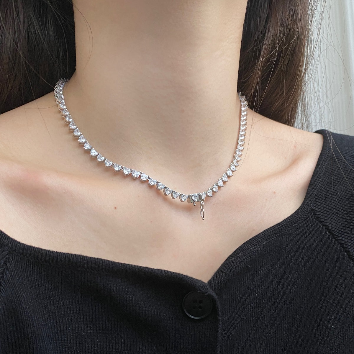 [Revel Jewelry]Tennis-Halskette mit herzförmigem Schliff und Verzierungen