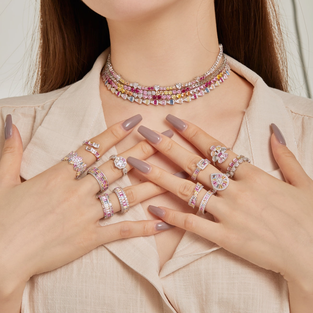[Revel Jewelry]輝くカラフルレインボーネックレス