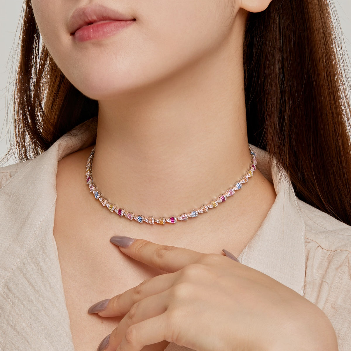 [Revel Jewelry]輝くカラフルレインボーネックレス