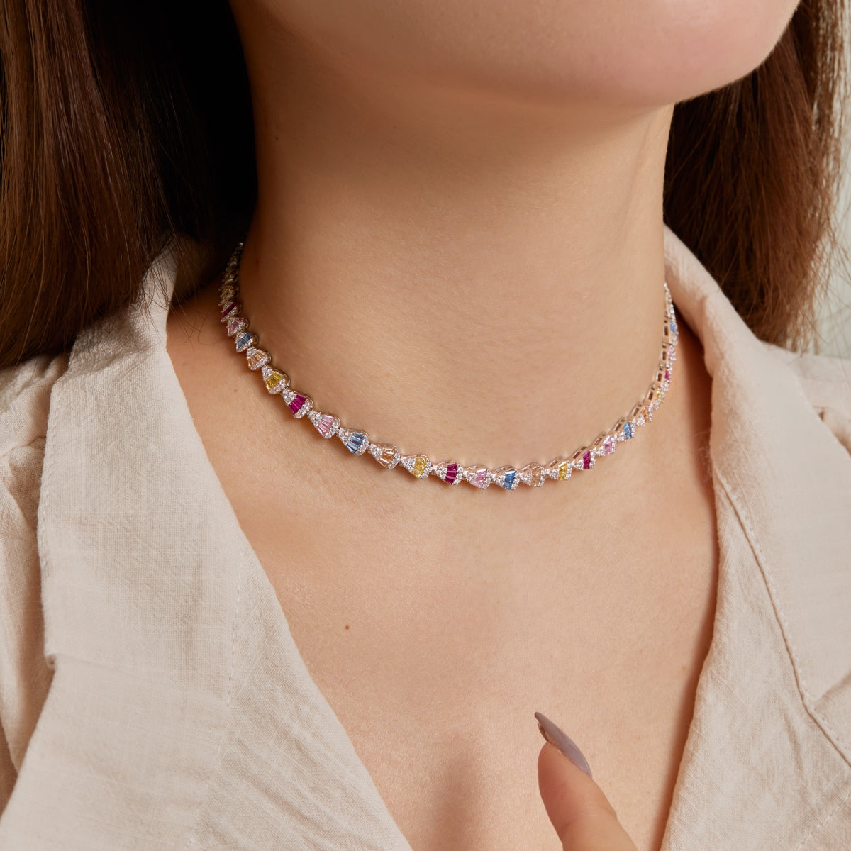 [Revel Jewelry]輝くカラフルレインボーネックレス