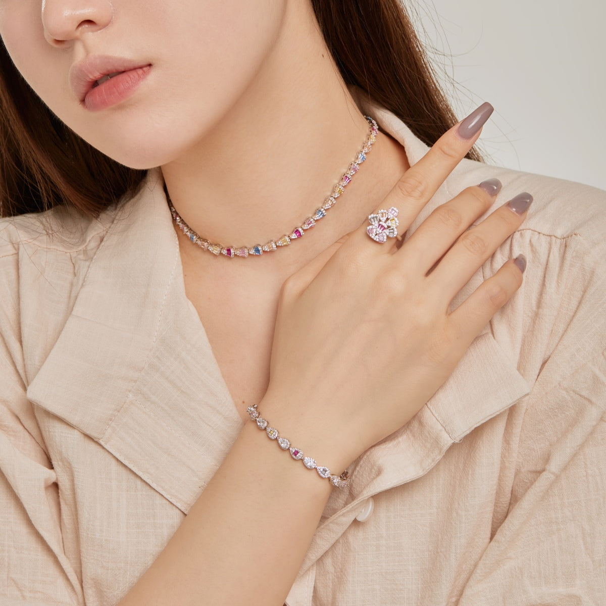 [Revel Jewelry]輝くカラフルレインボーネックレス