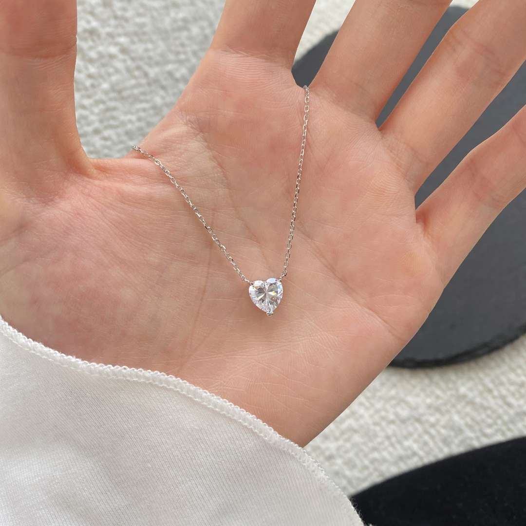 [Revel Jewelry]Heart Shape Main Stone Pendant Collarbone Necklace