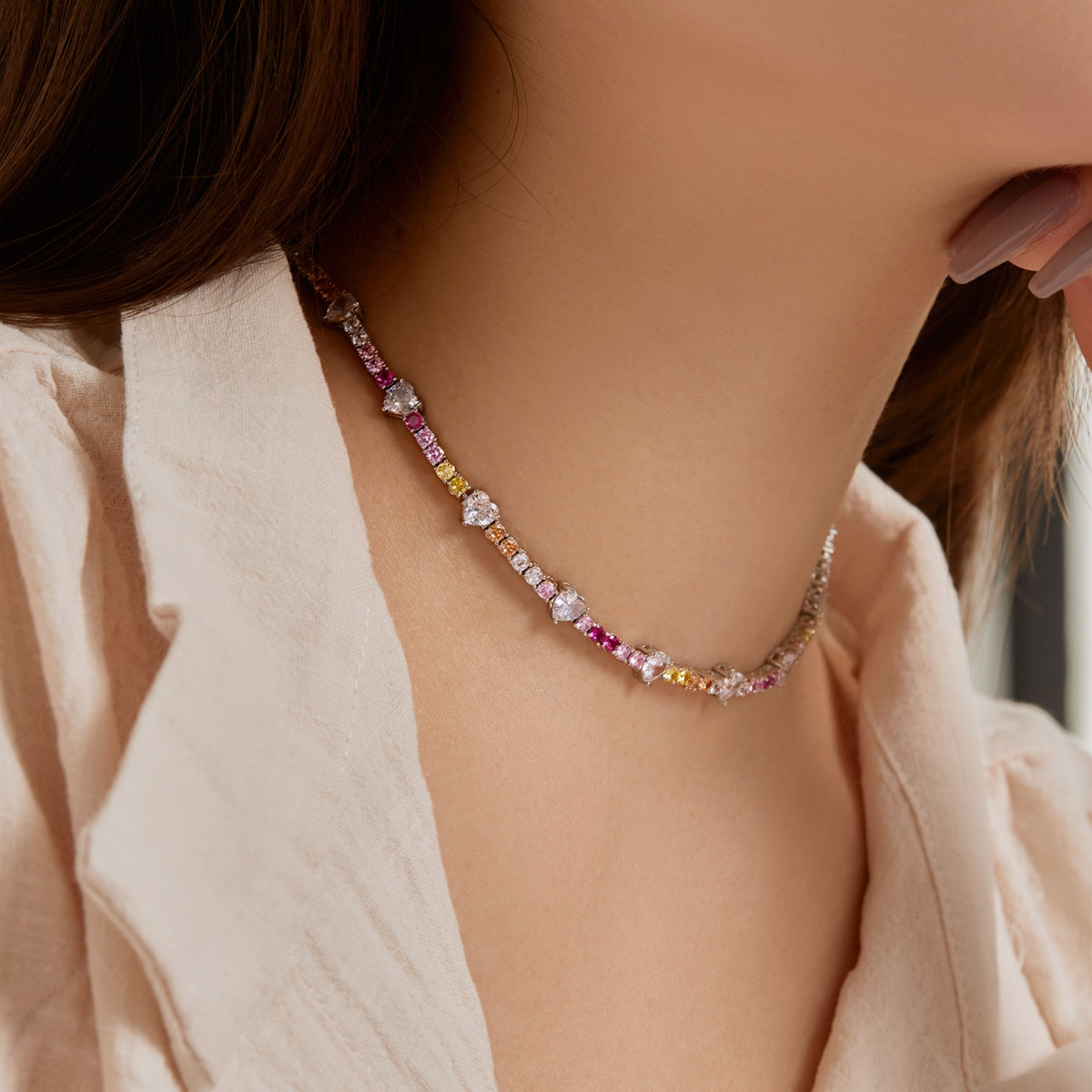 [Revel Jewelry]Zarte, bunte Regenbogen-Tennis-Kette