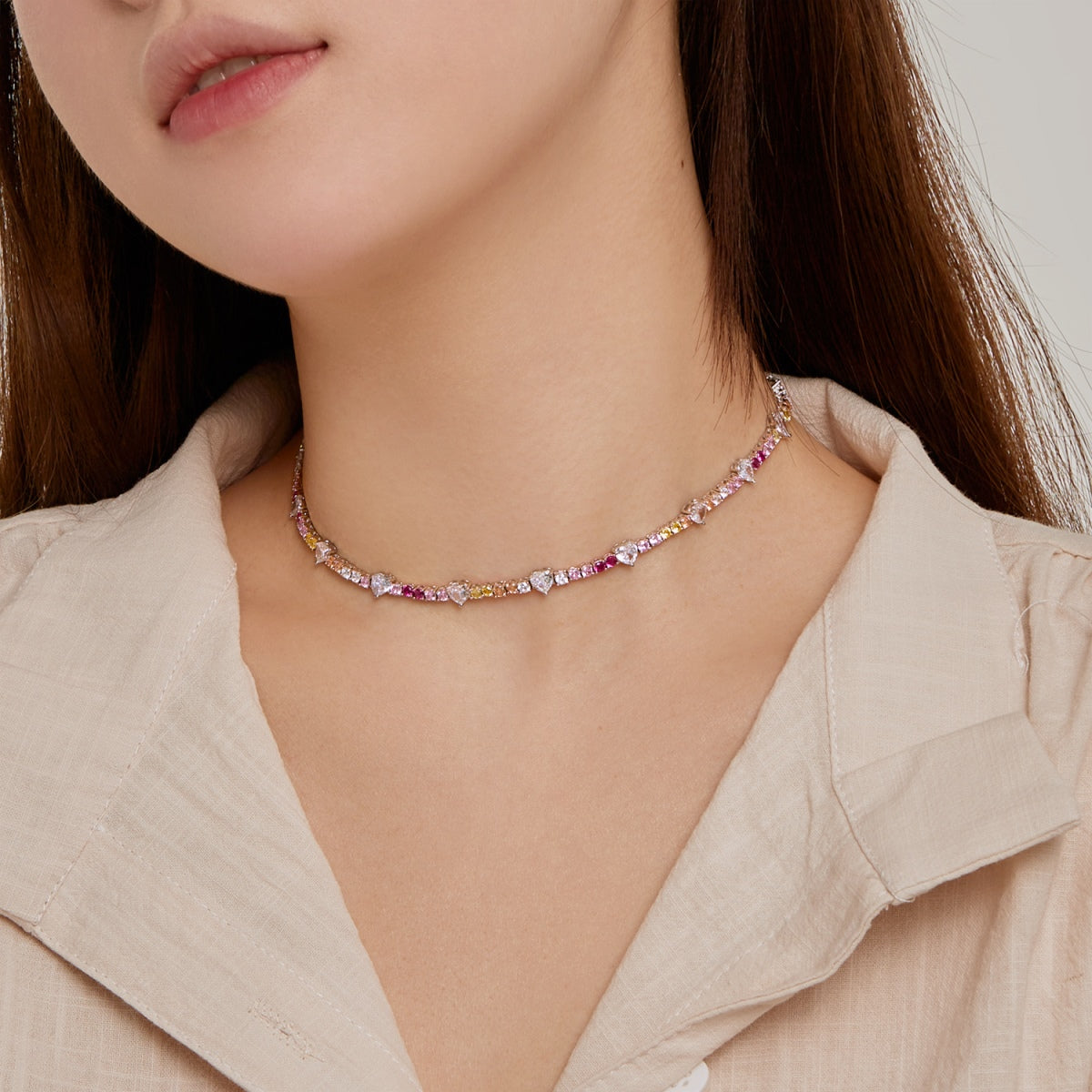 [Revel Jewelry]Zarte, bunte Regenbogen-Tennis-Kette