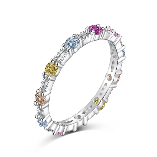 [Revel Jewelry]Funkelnder farbenfroher Tennisring mit runden Schliffen