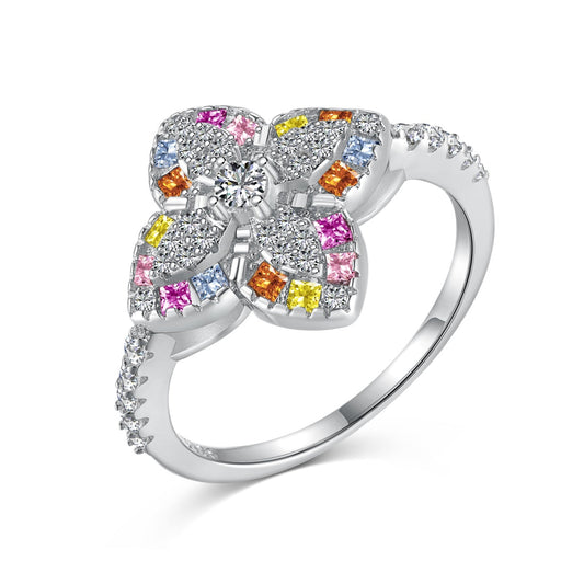 [Revel Jewelry]Luxurious Colorful Flower Shape Banquet Ring