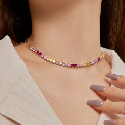 [Revel Jewelry]Funkelnde Bunte Volle Herz-Tennis-Halskette