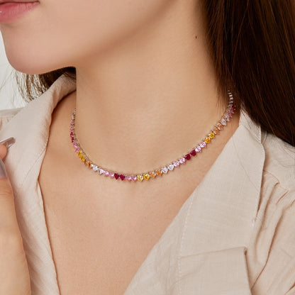 [Revel Jewelry]Funkelnde Bunte Volle Herz-Tennis-Halskette