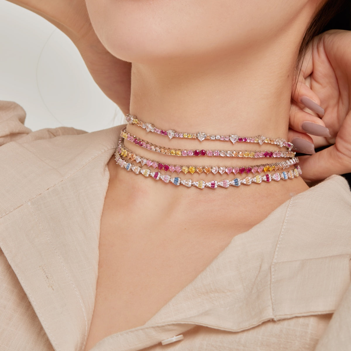 [Revel Jewelry]Funkelnde Bunte Volle Herz-Tennis-Halskette