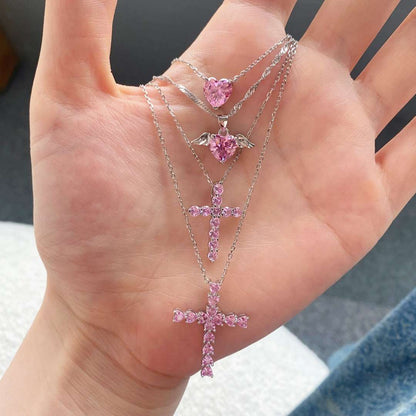 [Revel Jewelry]Heart Shape Main Stone Pendant Collarbone Necklace