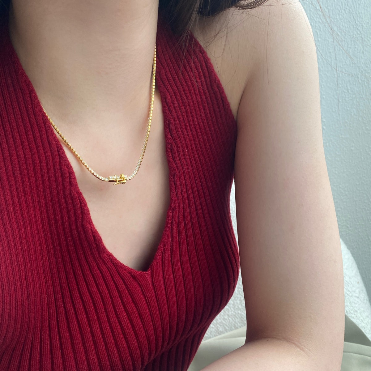 [Revel Jewelry]Delicate Round Shape Tennis Necklace
