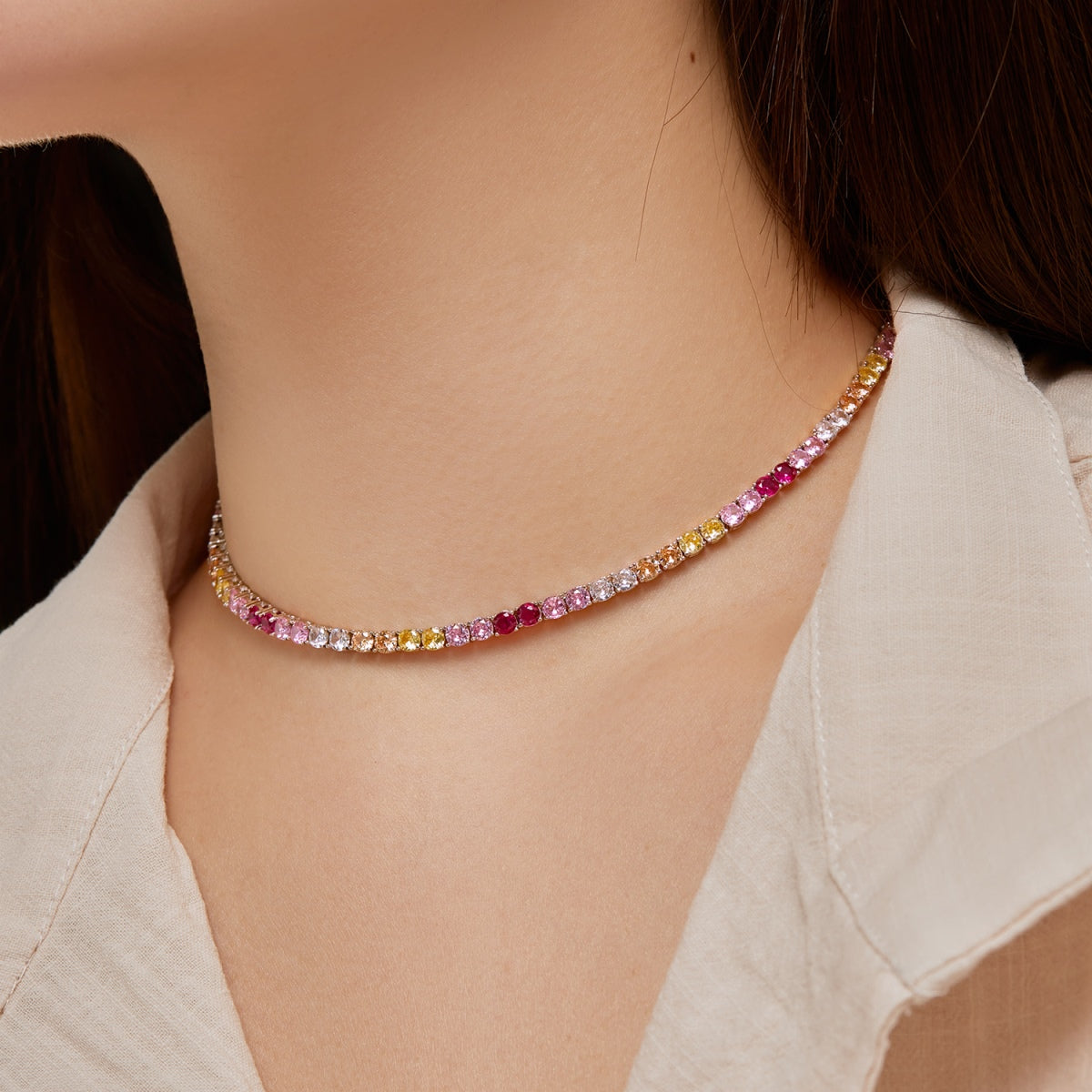[Revel Jewelry]繊細なカラフルテニスネックレス