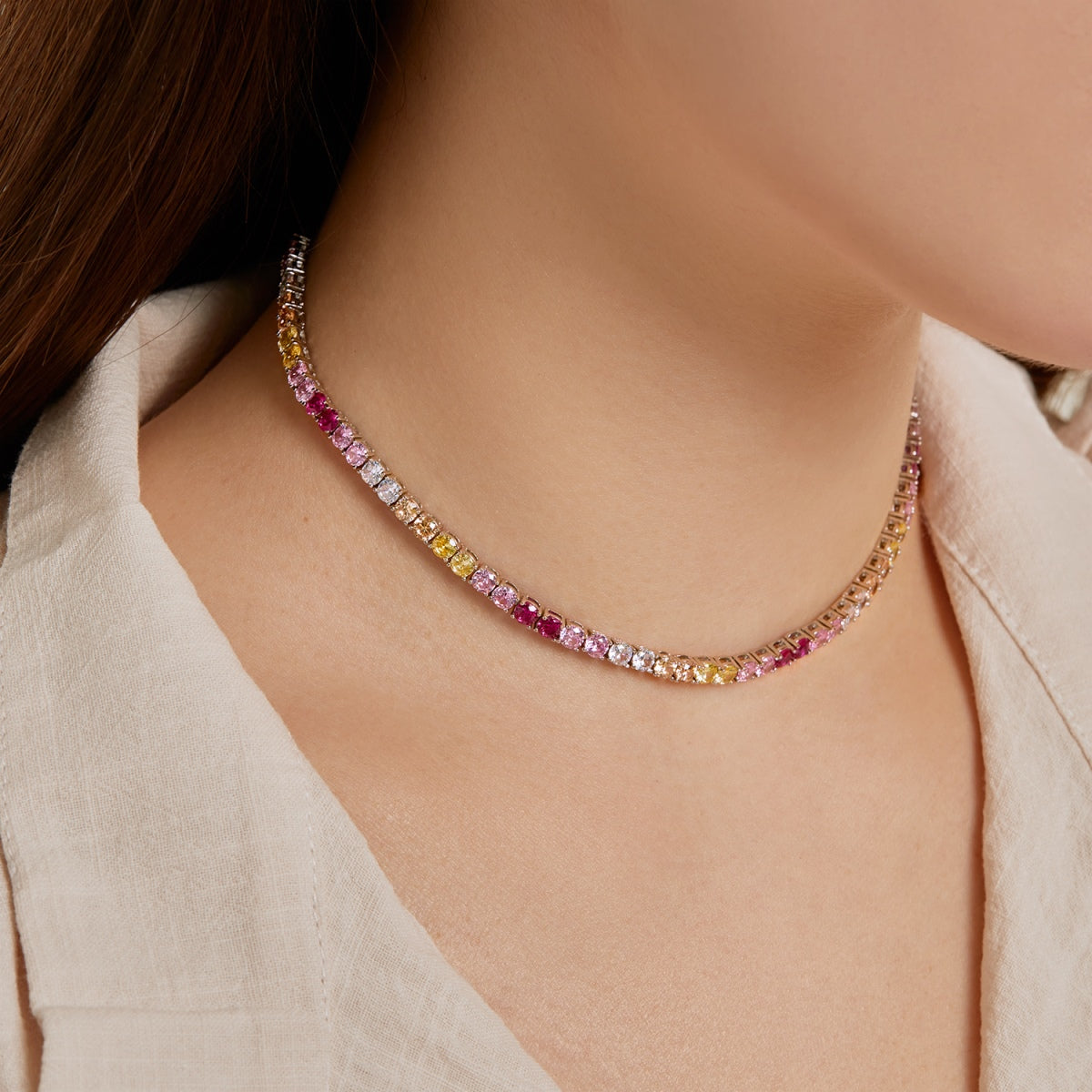 [Revel Jewelry]繊細なカラフルテニスネックレス