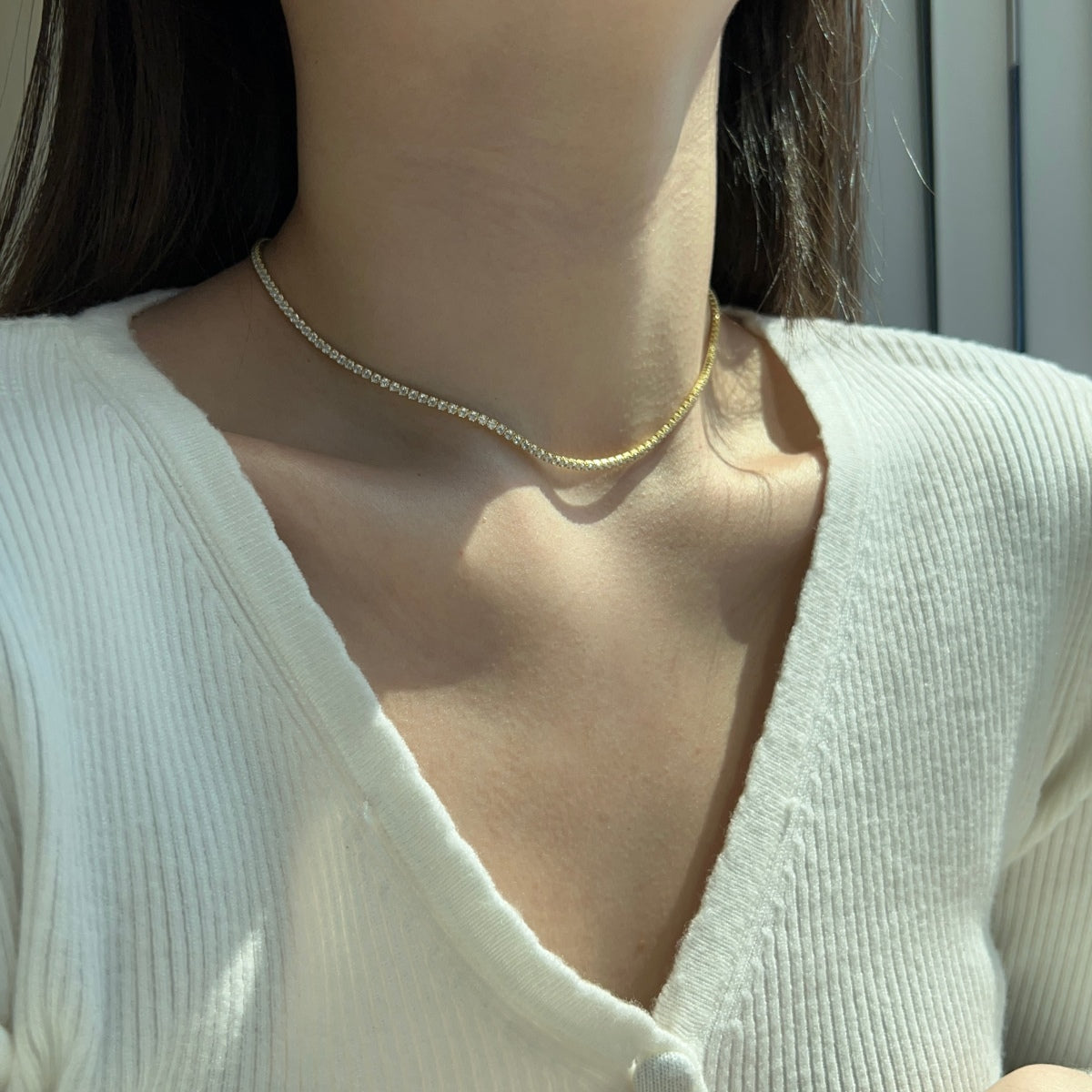 [Revel Jewelry]Delicate Round Shape Tennis Necklace