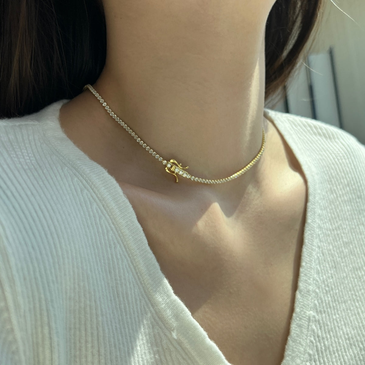 [Revel Jewelry]Delicate Round Shape Tennis Necklace