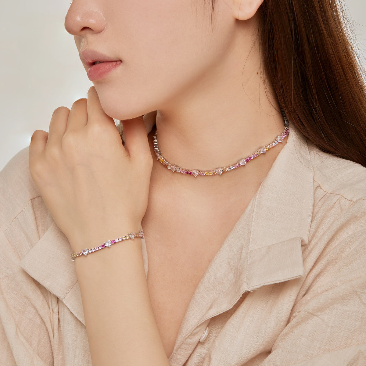 [Revel Jewelry]ロマンチックなハート型ラウンドカットラバーブレスレット