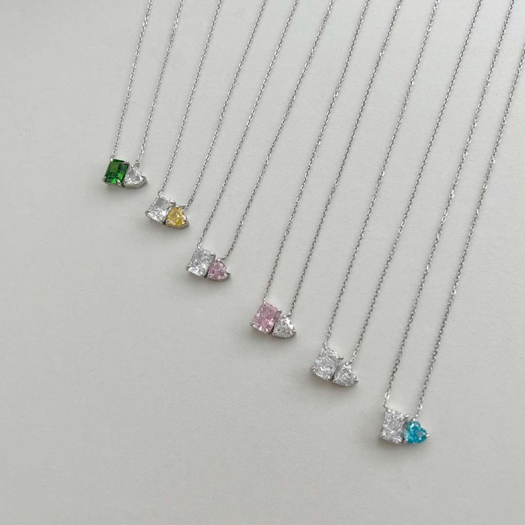 [Revel Jewelry]Dazzling Square & Heart Shape Necklace
