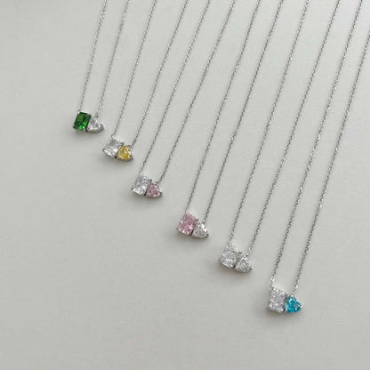 [Revel Jewelry]Dazzling Square & Heart Shape Necklace