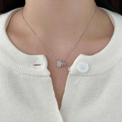 [Revel Jewelry]Dazzling Square & Heart Shape Necklace